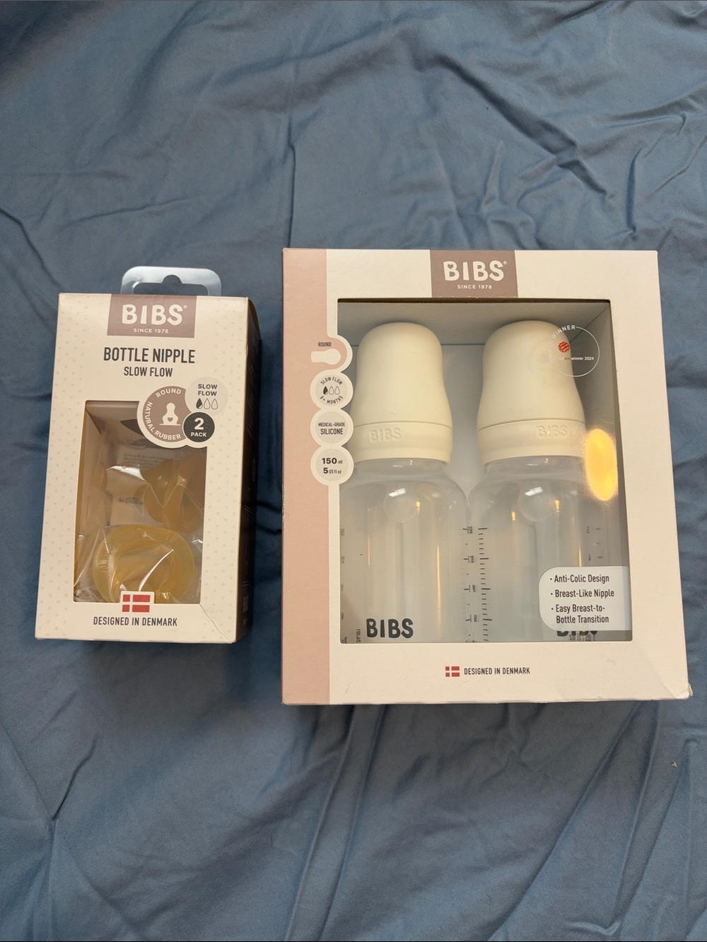 BIBS Baby Bottles & Slow Flow Nipples - Cream/Clear - NIB